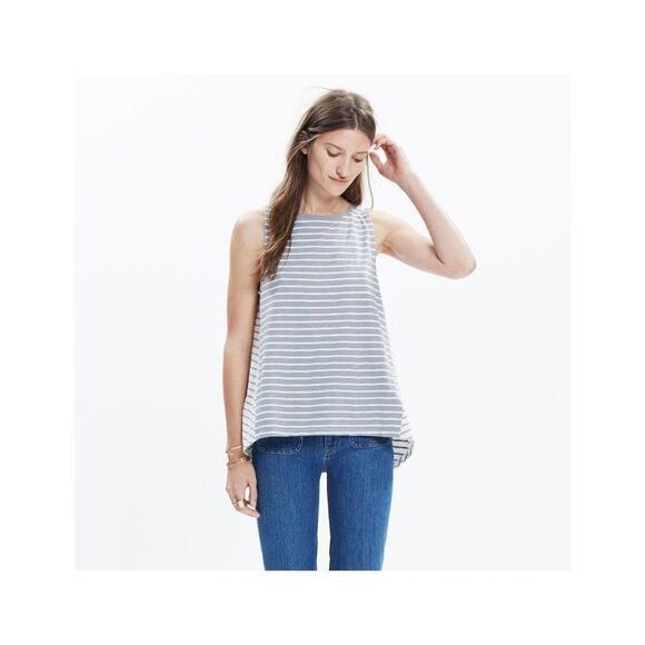 Madewell Striped Tank Top Gray White Sleeveless Casual Women's Size S - Picture 1 of 10